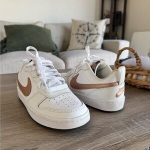 Nike Court Borough Low 2, white and bronze. Gently used